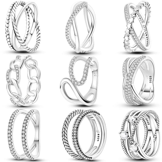 Rings For Women 925 Silver Sparkling Zircon Minimalist Geometric Star X Rings Romantic Wedding Engagement Valentine Jewelry Gift